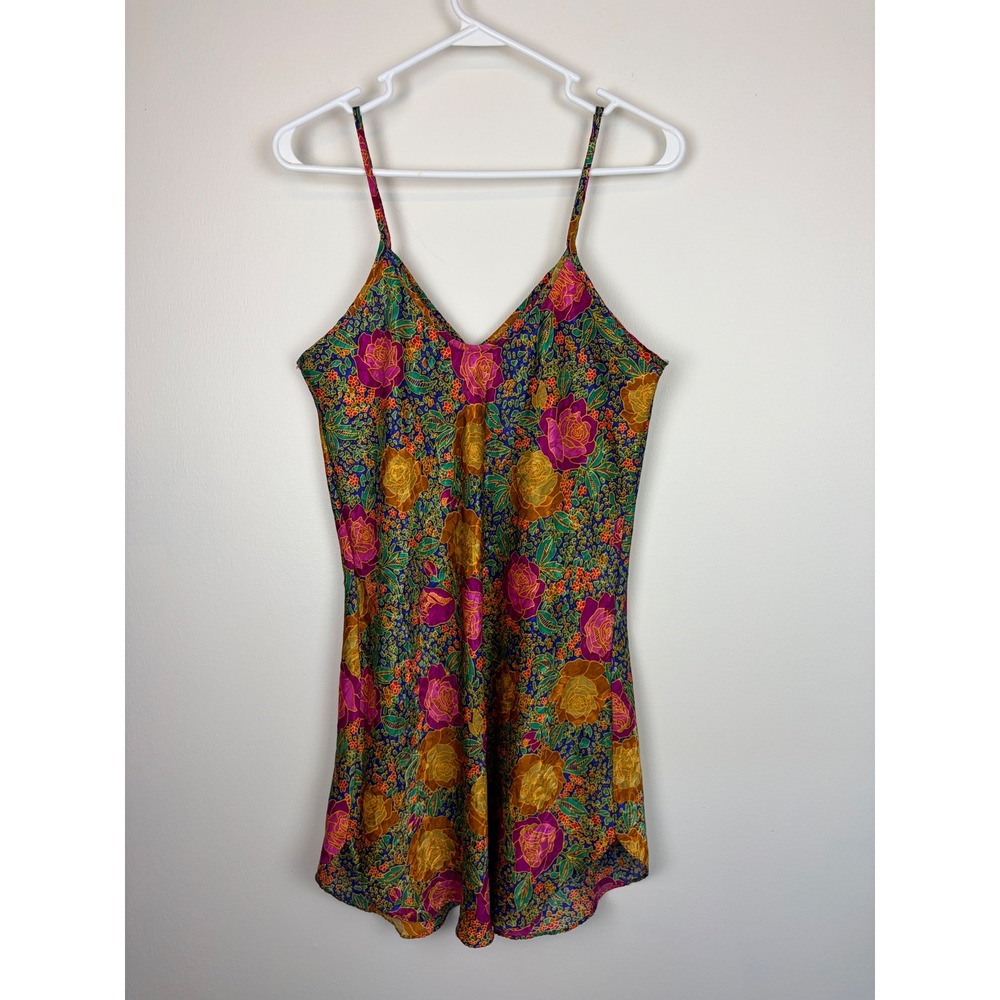 Vintage Floral Satin Slip Dress Large? 90s V-Neck Nightgown Chemise Romantic‎ - Picture 3 of 4